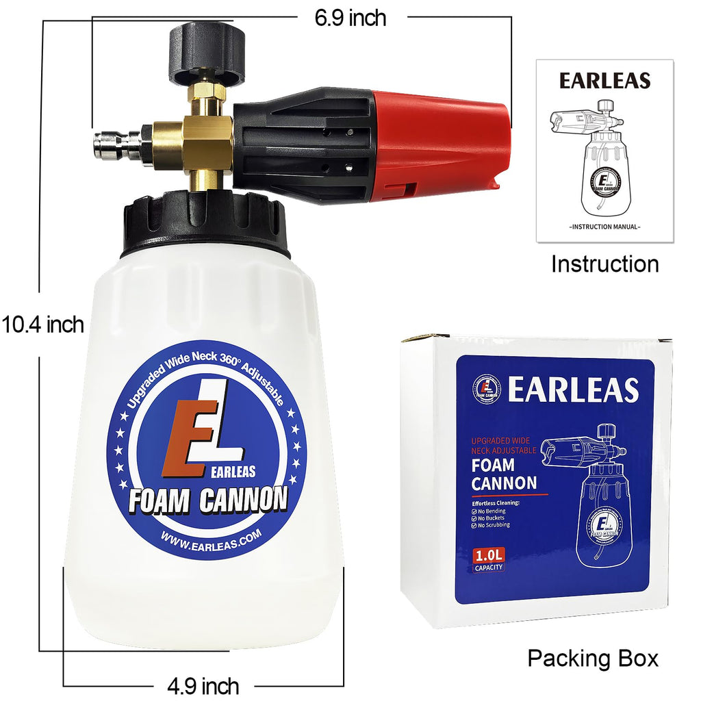 EARLEAS Foam Cannon for Pressure Washer | 1L Snow Foam Lance with 1/4-inch Quick Connector