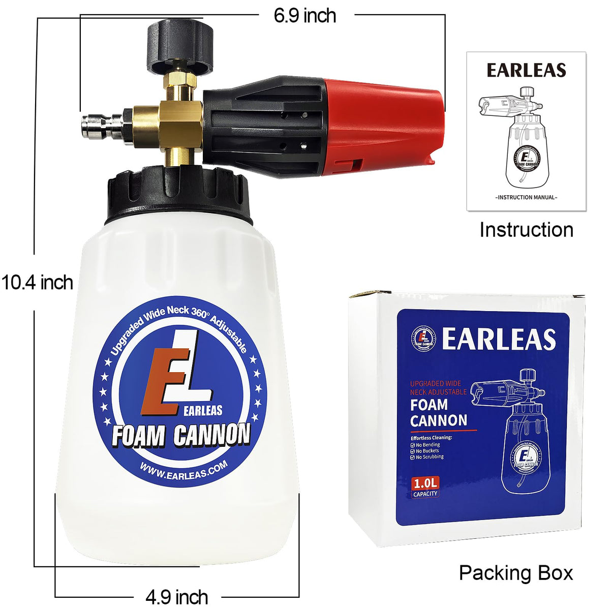 EARLEAS Foam Cannon for Pressure Washer | 1L Snow Foam Lance with 1/4-inch Quick Connector
