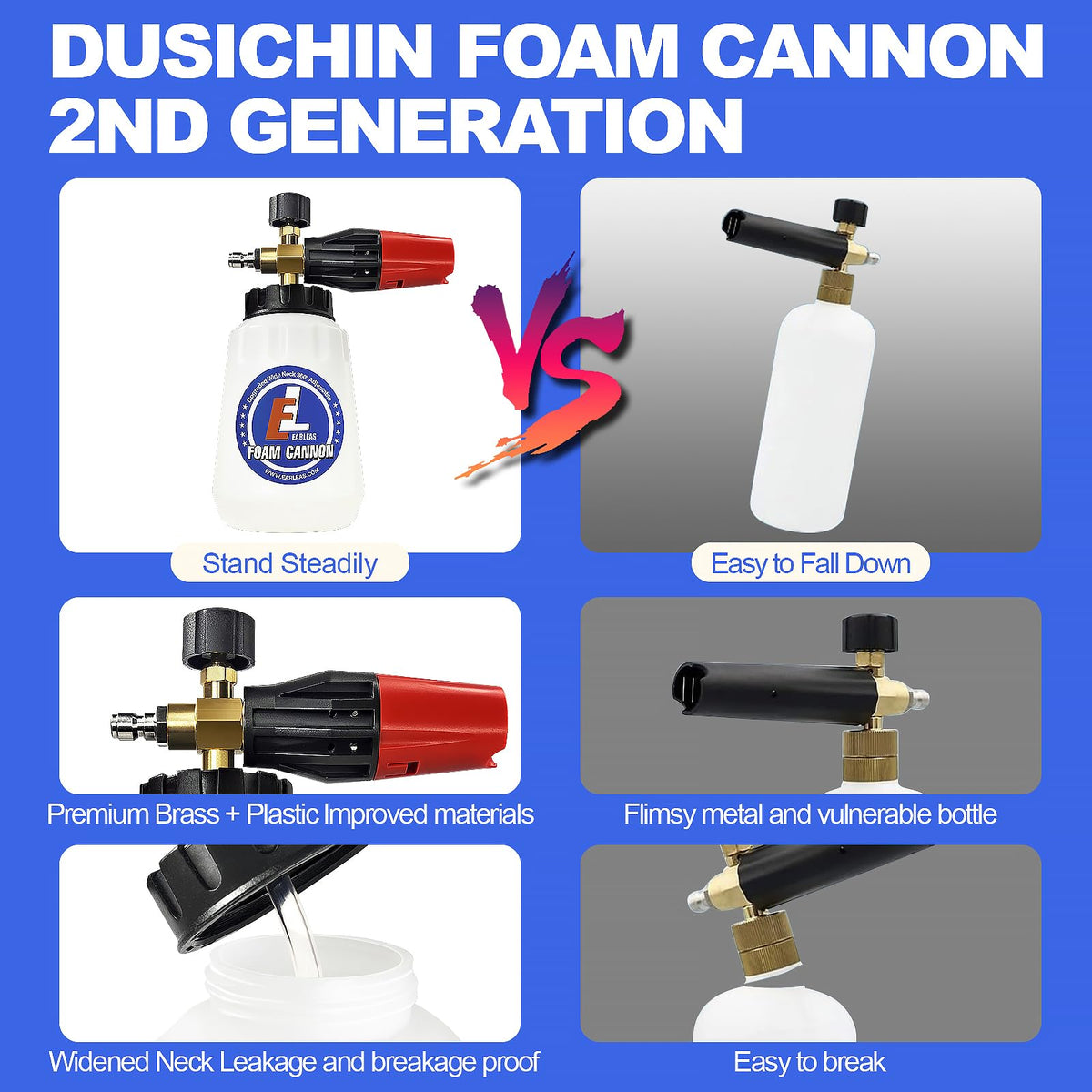 EARLEAS Foam Cannon for Pressure Washer | 1L Snow Foam Lance with 1/4-inch Quick Connector