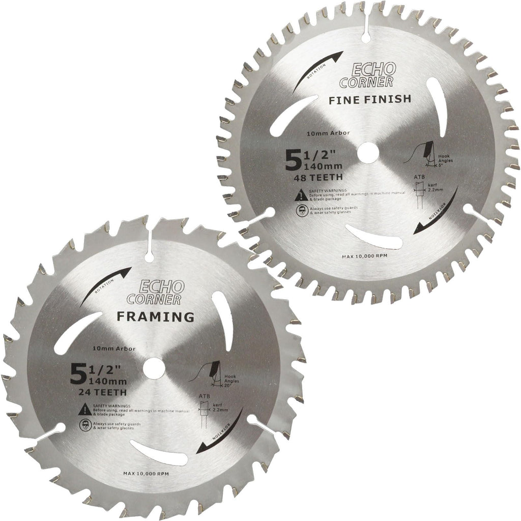 Echo Corner 5-1/2-Inch Circular Saw Blades Pack — 48T + 24T Carbide TCT, 10mm Arbor