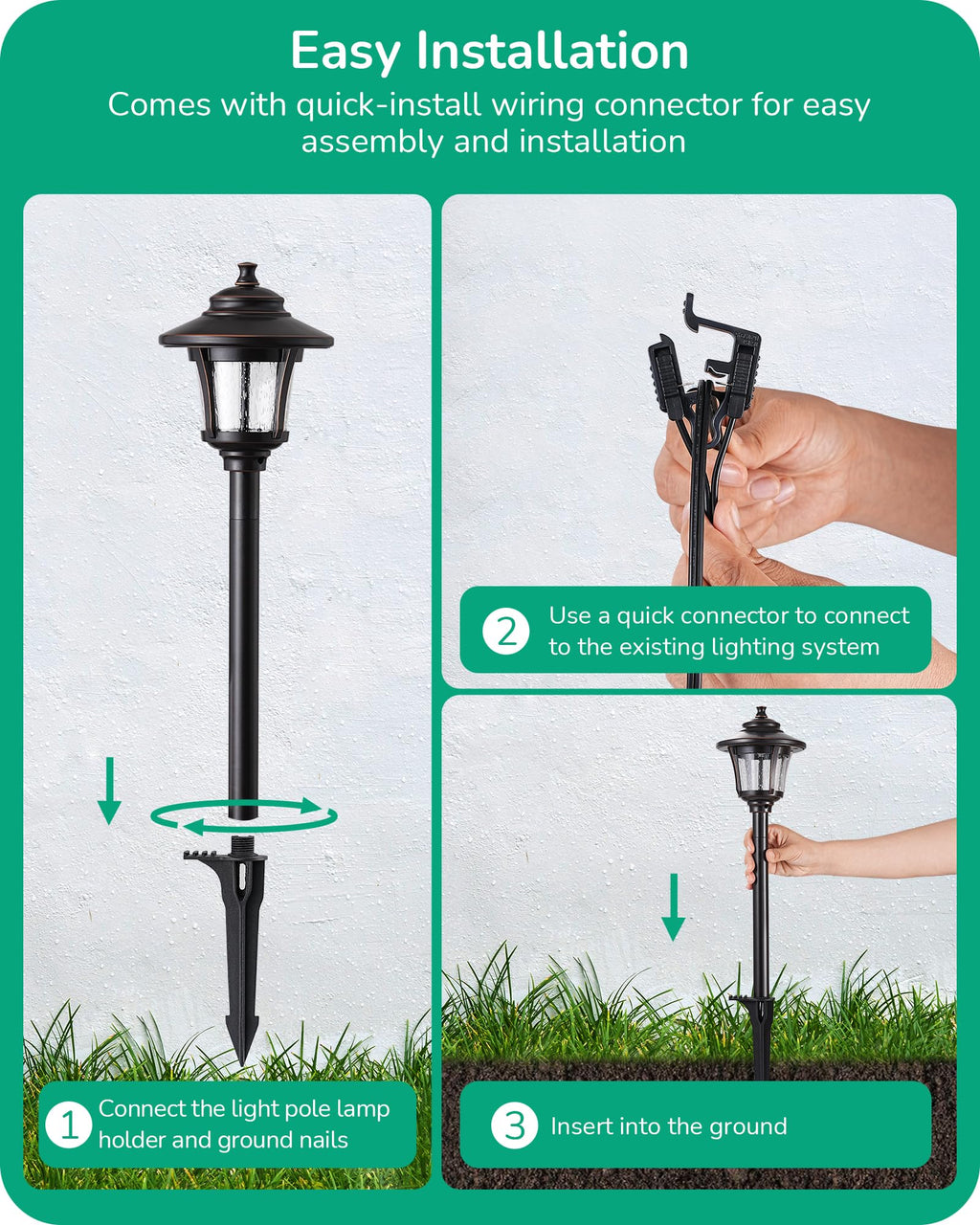 EDISHINE Low Voltage Pathway Lights – 10 Pack, Seeded Glass, 12V 3W, 120LM, 3000K, ORB Bronze