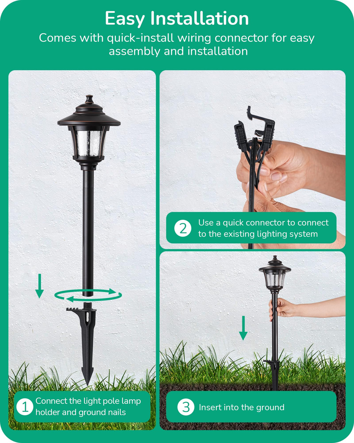 EDISHINE Low Voltage Pathway Lights – 10 Pack, Seeded Glass, 12V 3W, 120LM, 3000K, ORB Bronze