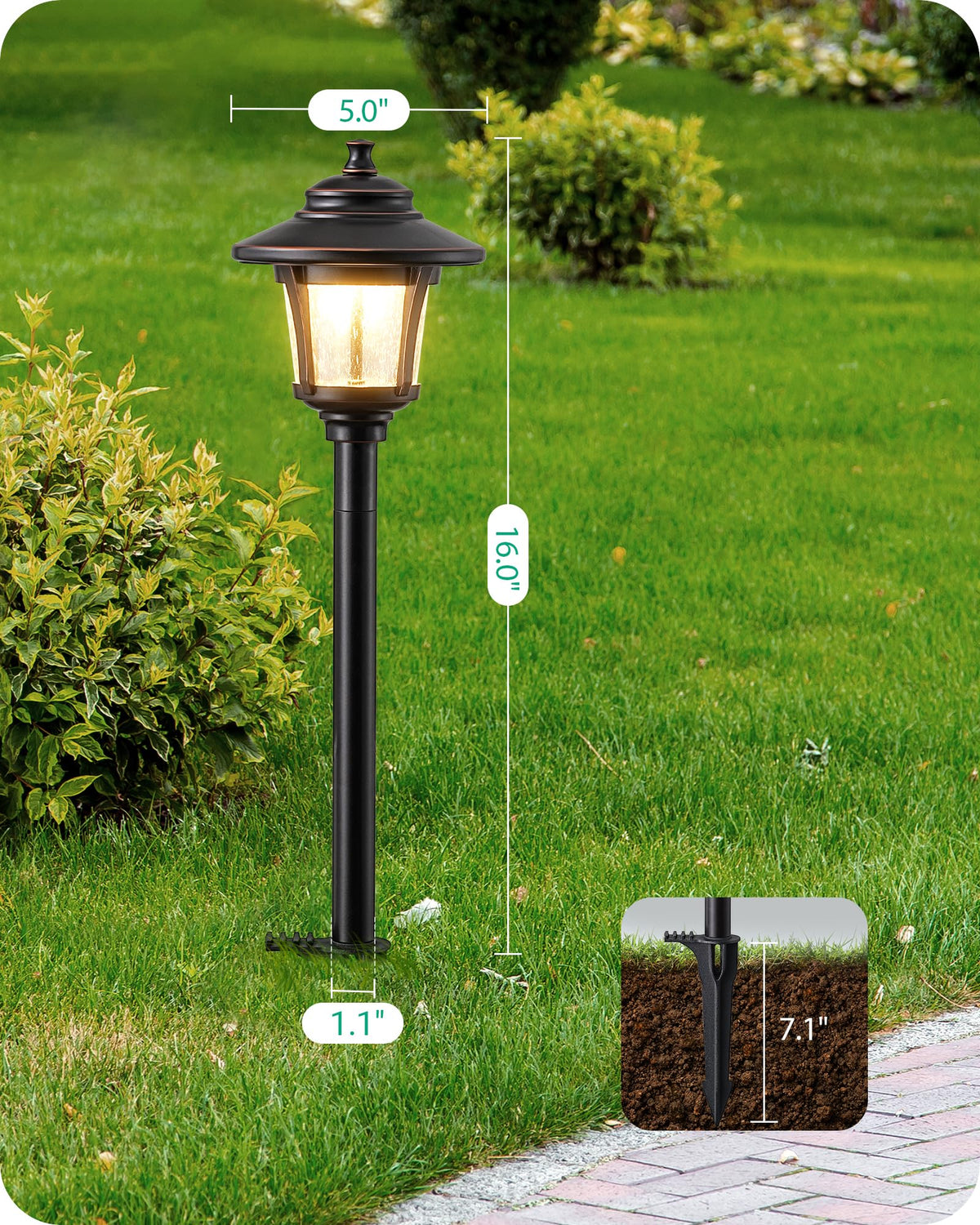 EDISHINE Low Voltage Pathway Lights – 10 Pack, Seeded Glass, 12V 3W, 120LM, 3000K, ORB Bronze