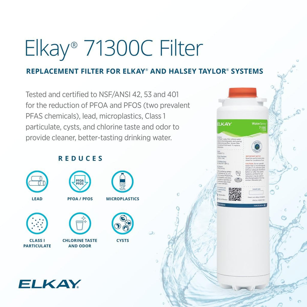 Elkay WaterSentry 71300C Filter — NSF/ANSI 42/53/401 Certified PFAS, Lead & Microplastics Reduction | 2,250-Gallon Life