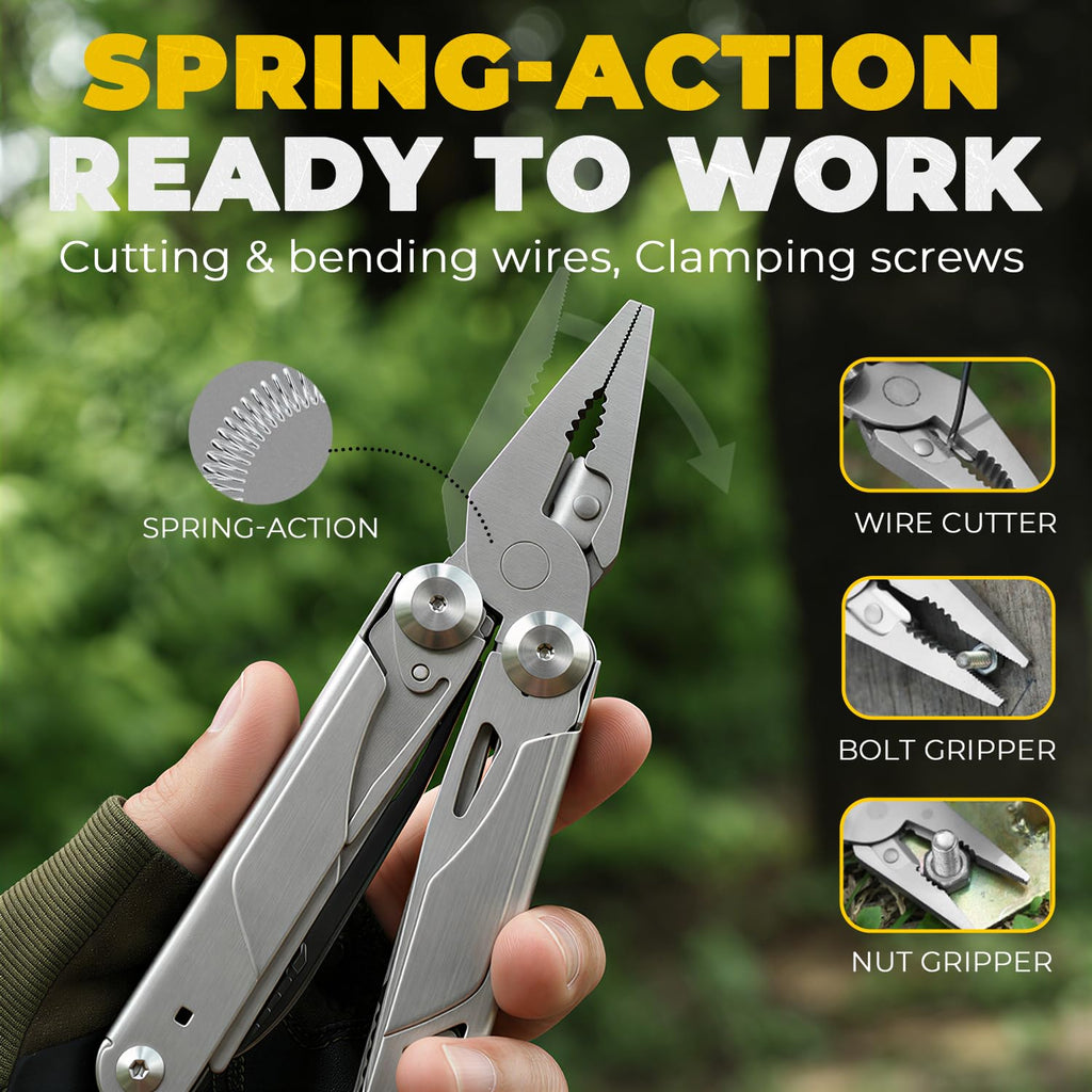 Elvesoar 21-in-1 Stainless Steel Multitool – Self-Locking EDC with Pliers, Knife, Saw, Bits, Fire Starter