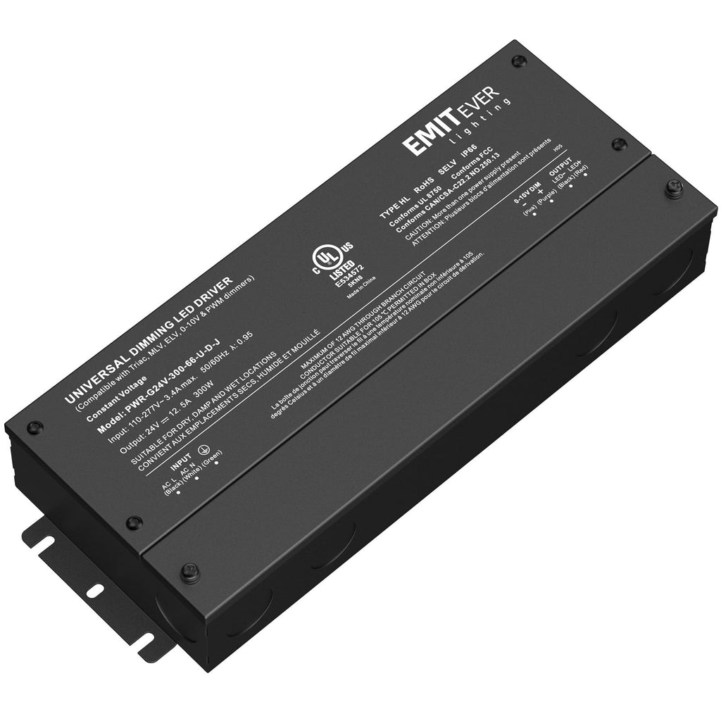EMITEVER Dimmable LED Driver 300W IP67 | 110-277V to 24V, 5-in-1 Dimming
