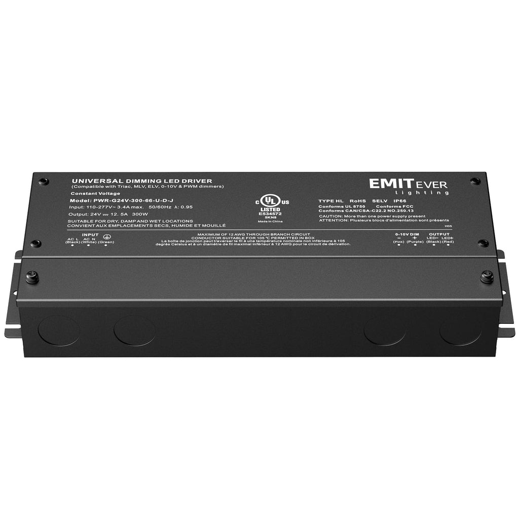 EMITEVER Dimmable LED Driver 300W IP67 | 110-277V to 24V, 5-in-1 Dimming