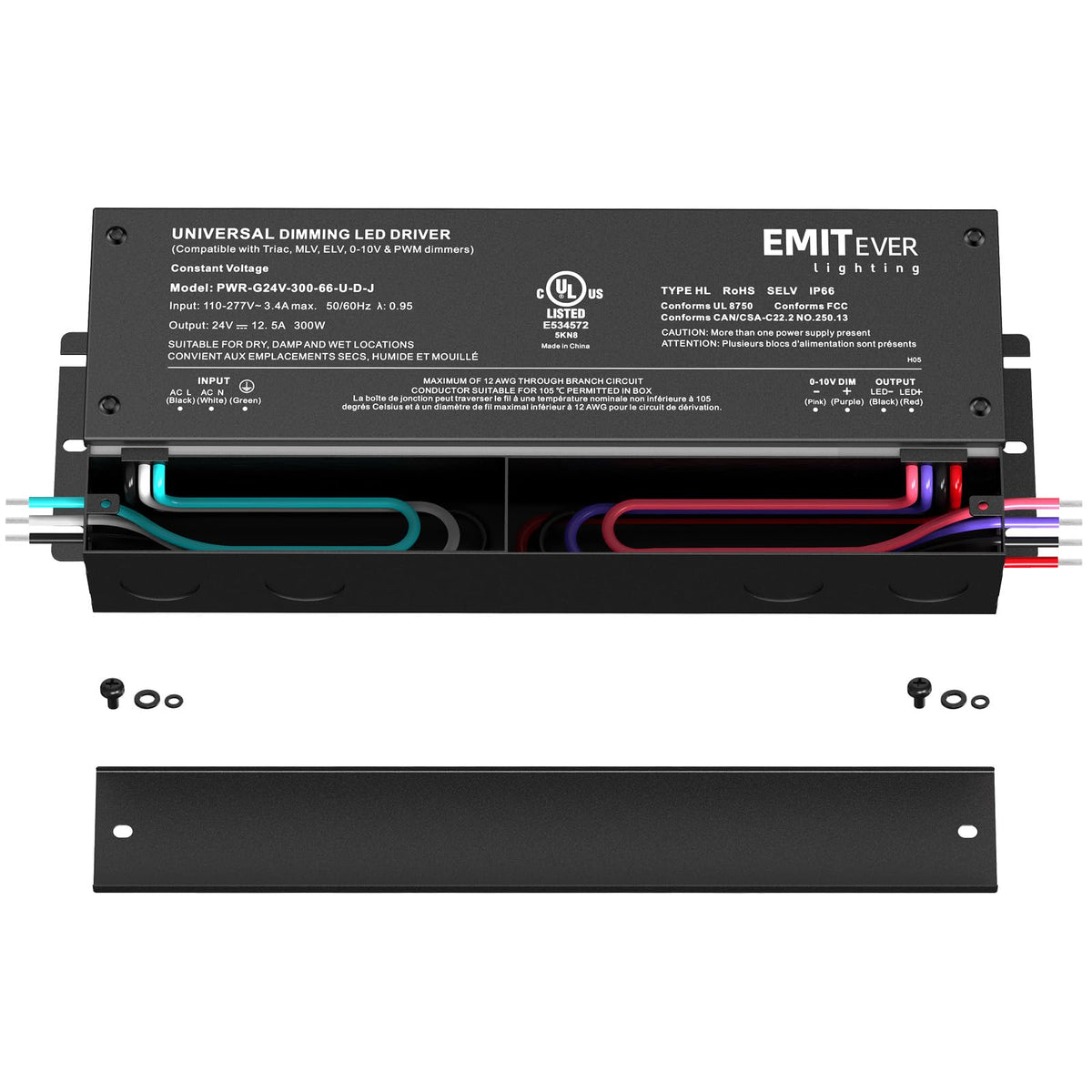 EMITEVER Dimmable LED Driver 300W IP67 | 110-277V to 24V, 5-in-1 Dimming