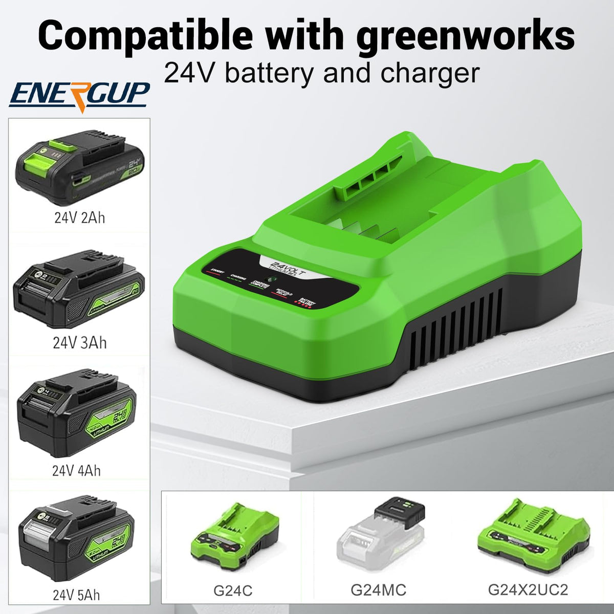 Energup 24V CAF806 Charger for Greenworks 24V Batteries | Fast, Compatible