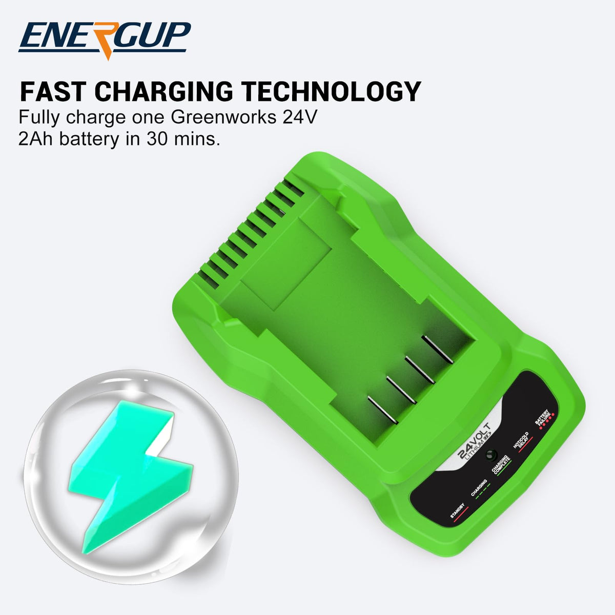 Energup 24V CAF806 Charger for Greenworks 24V Batteries | Fast, Compatible