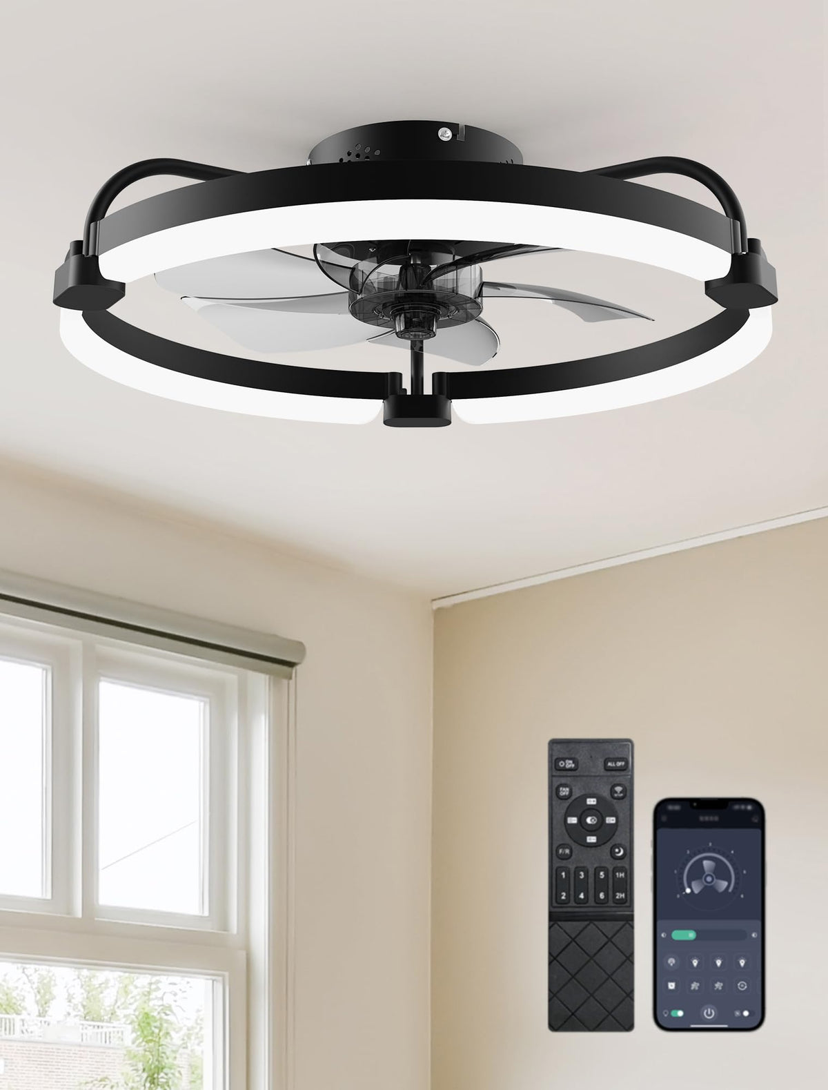 Ensenior 20'' Ceiling Fan with Lights & Remote — 6 Speeds, 3CCT, Quiet DC Motor, Low-Profile Flush Mount
