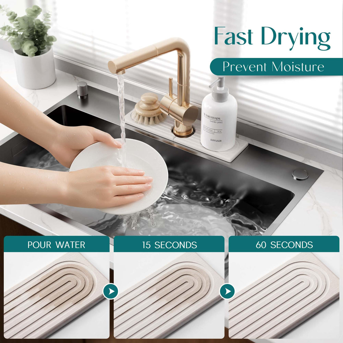 eormoe Diatomite Kitchen Faucet Mat – 14in Quick-Dry Stone Tray for Sinks & Countertops
