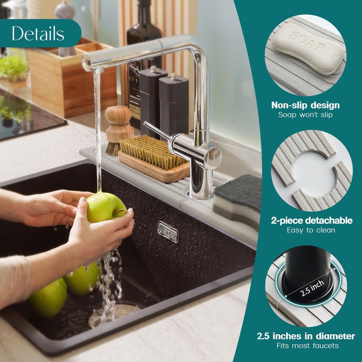 eormoe Diatomite Kitchen Faucet Mat – 14in Quick-Dry Stone Tray for Sinks & Countertops