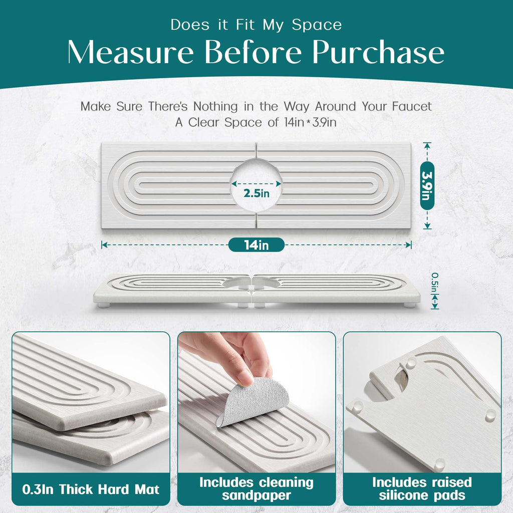 eormoe Diatomite Kitchen Faucet Mat – 14in Quick-Dry Stone Tray for Sinks & Countertops