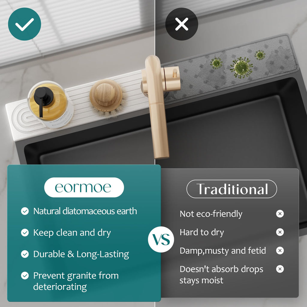 eormoe Diatomite Kitchen Faucet Mat – 14in Quick-Dry Stone Tray for Sinks & Countertops