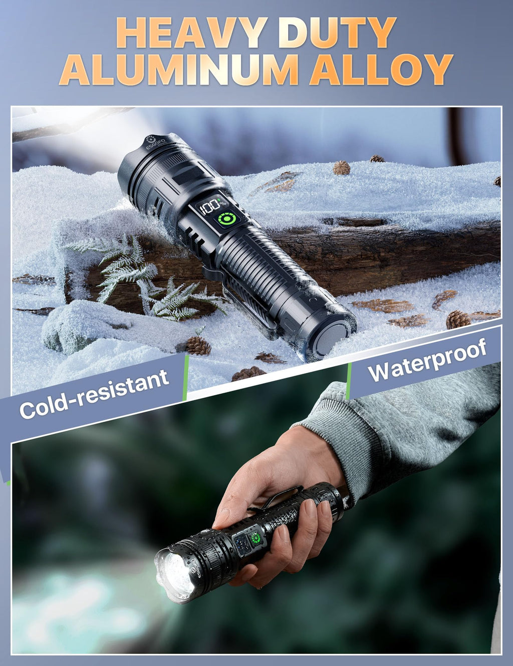 Esgofo EG24A05 Rechargeable Flashlight – 100,000 Lumens, 3280 ft Range, USB-C, Magnetic Clip
