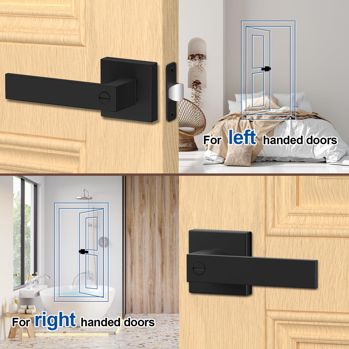 Estmoon 8-Pack Black Privacy Door Handles with Lock – Heavy-Duty Interior Levers for Bedroom & Bathroom