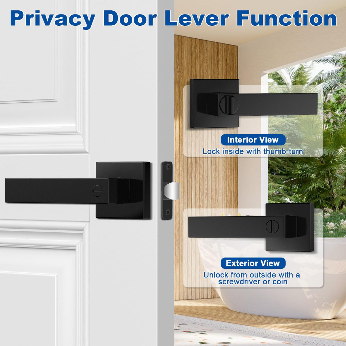 Estmoon 8-Pack Black Privacy Door Handles with Lock – Heavy-Duty Interior Levers for Bedroom & Bathroom