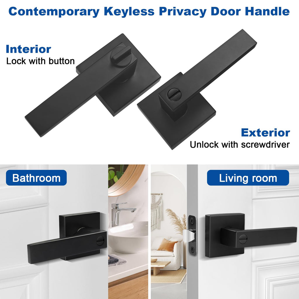 Estmoon 1 Pack Black Door Handle – Keyless Privacy Lever for Bedroom & Bathroom | Zinc Alloy