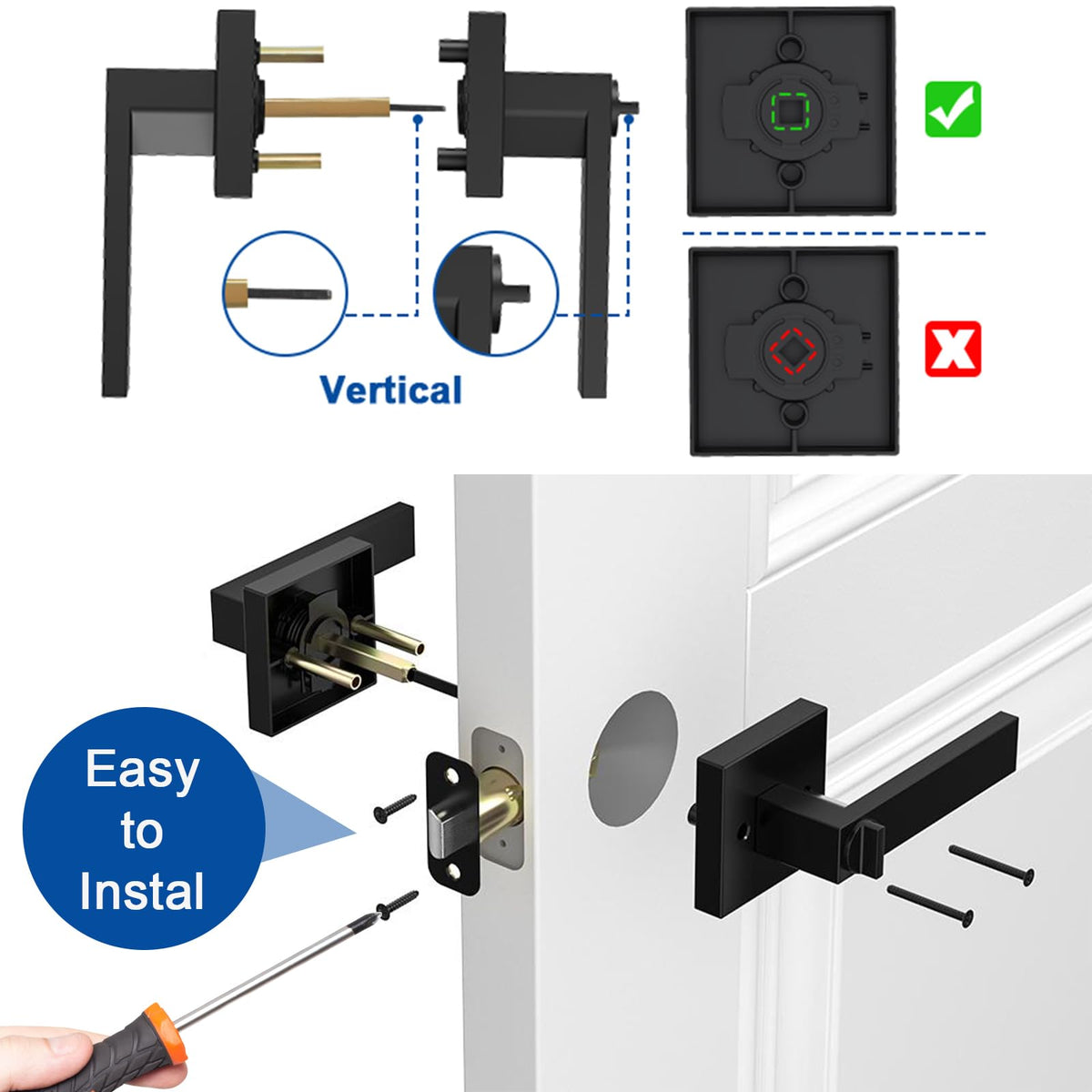 Estmoon 1 Pack Black Door Handle – Keyless Privacy Lever for Bedroom & Bathroom | Zinc Alloy