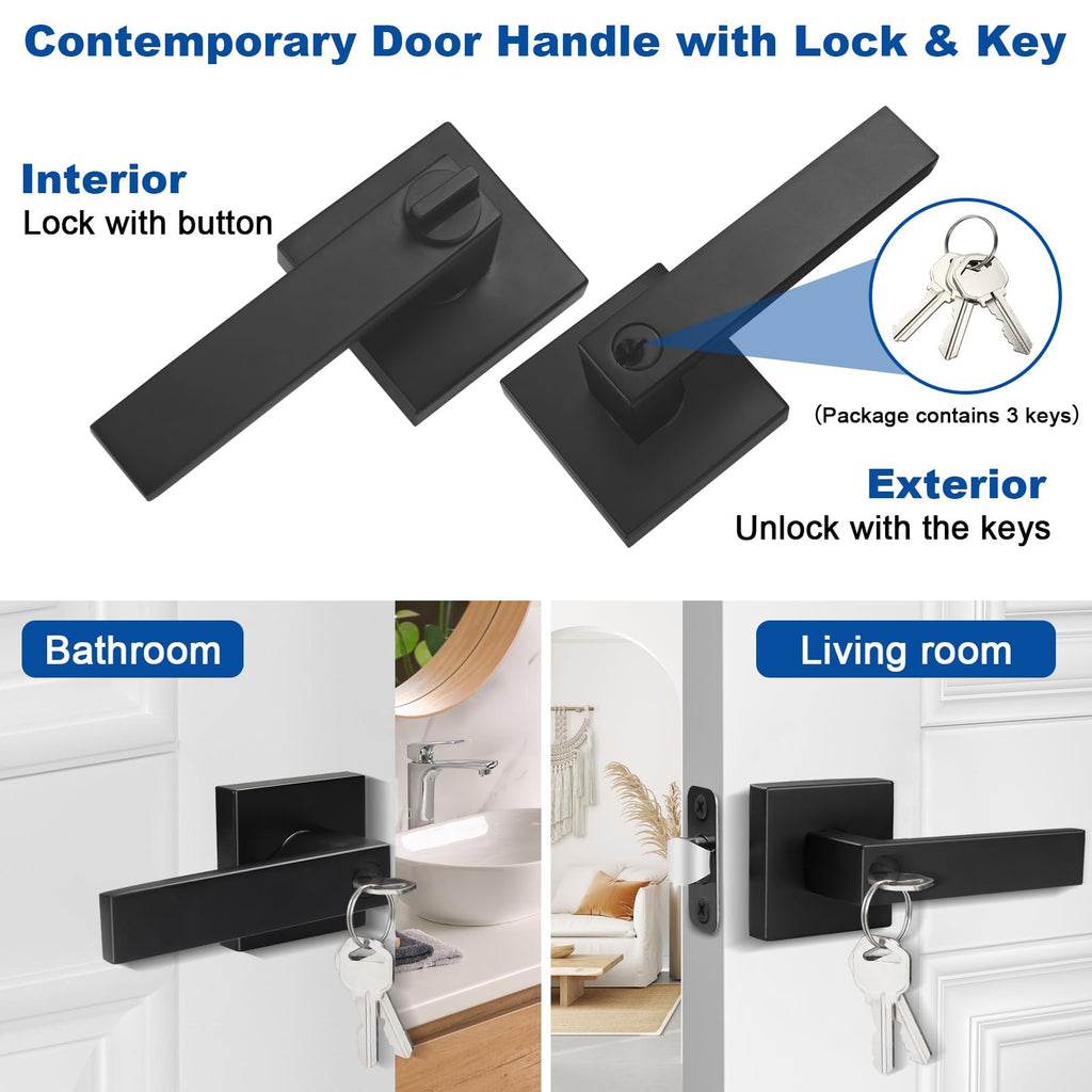 Estmoon Matte Black Door Lock Knob with Lock – Heavy-Duty Exterior Lockset