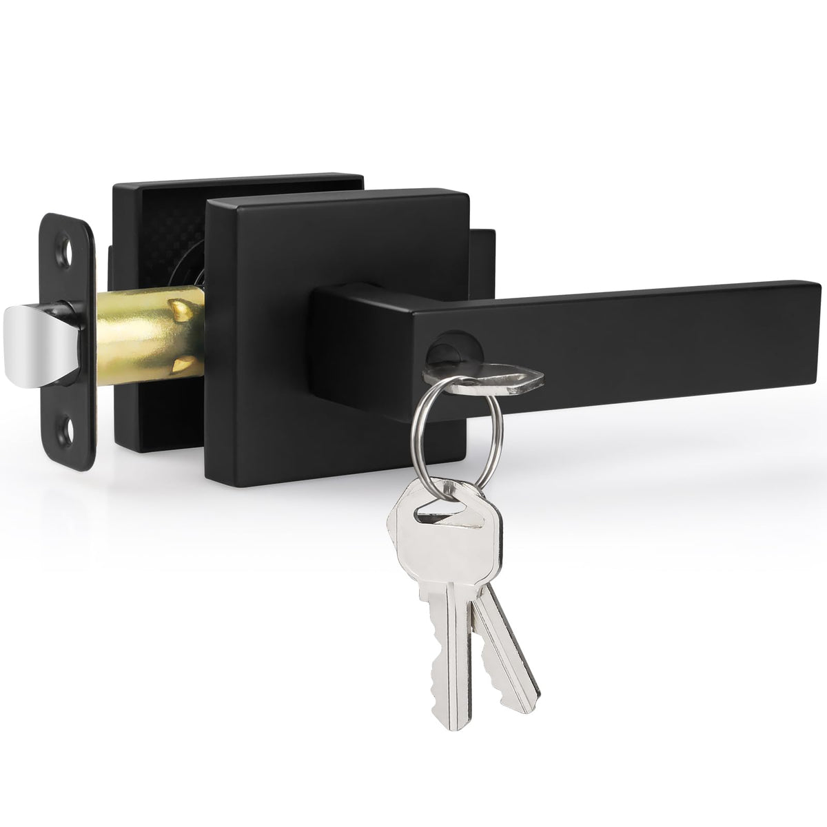 Estmoon Matte Black Door Lock Knob with Lock – Heavy-Duty Exterior Lockset