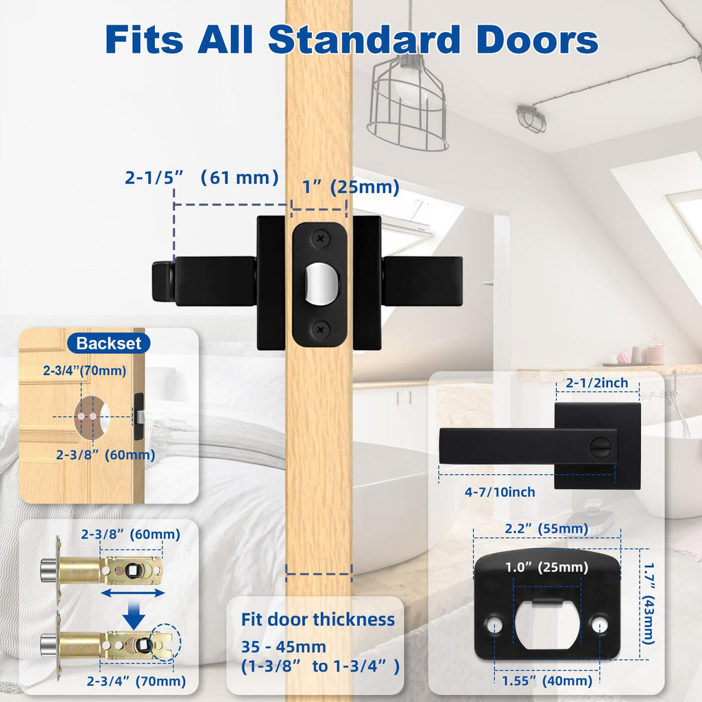 Estmoon 1 Pack Black Door Handle – Keyless Privacy Lever for Bedroom & Bathroom | Zinc Alloy