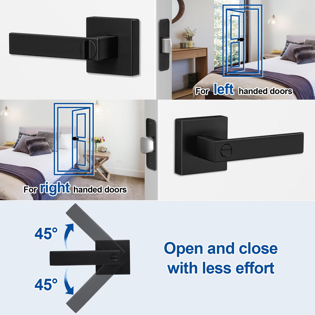 Estmoon 1 Pack Black Door Handle – Keyless Privacy Lever for Bedroom & Bathroom | Zinc Alloy