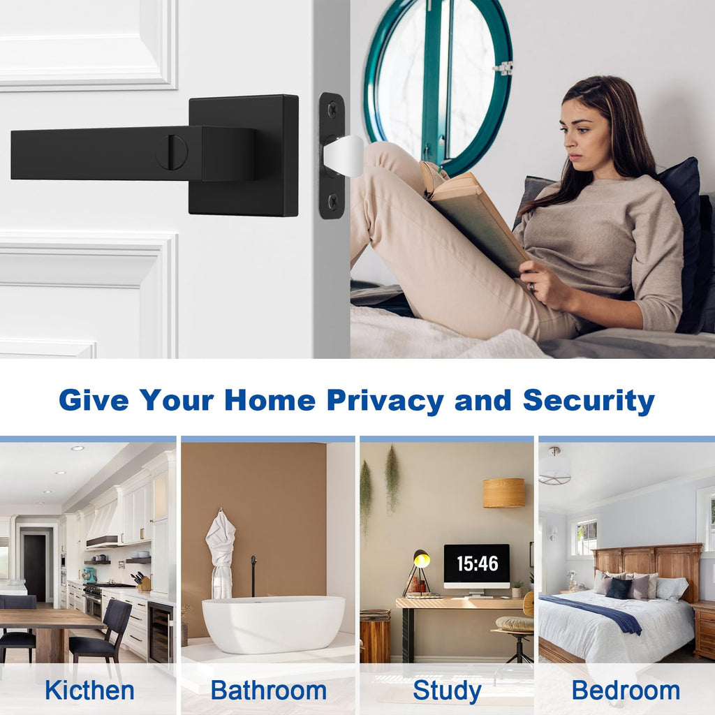 Estmoon 1 Pack Black Door Handle – Keyless Privacy Lever for Bedroom & Bathroom | Zinc Alloy
