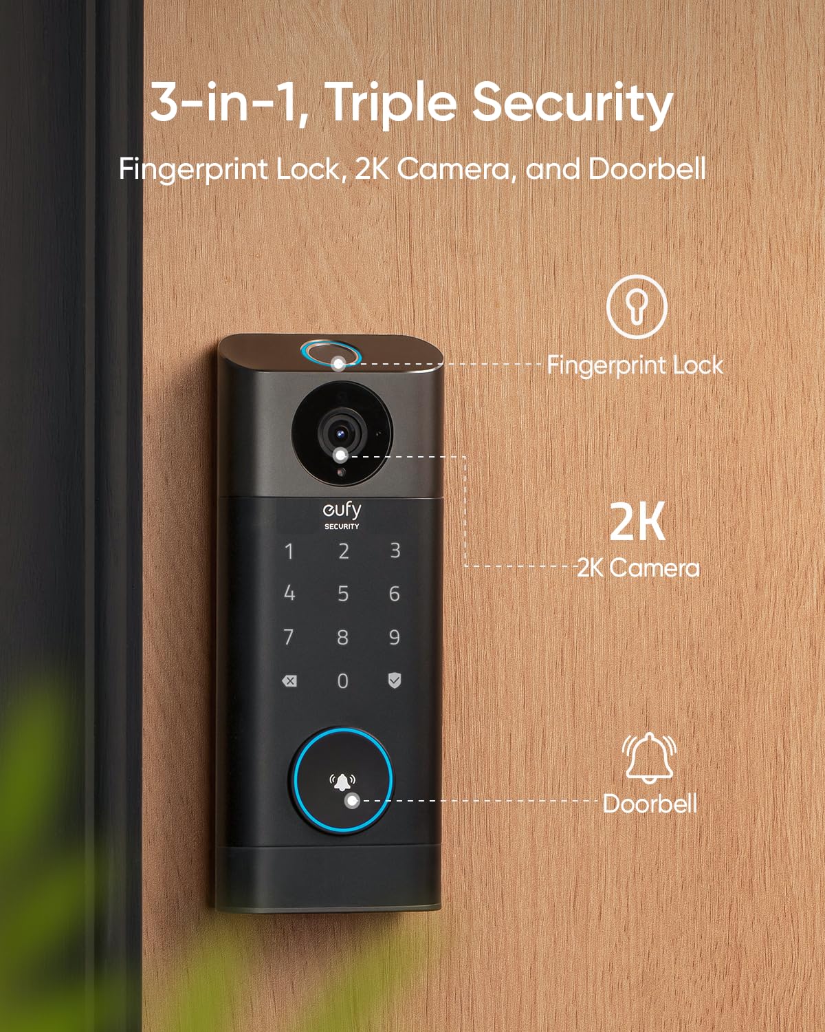 eufy Security Video Smart Lock S330 — 3-in-1 Camera, Doorbell & Fingerprint Keyless Entry