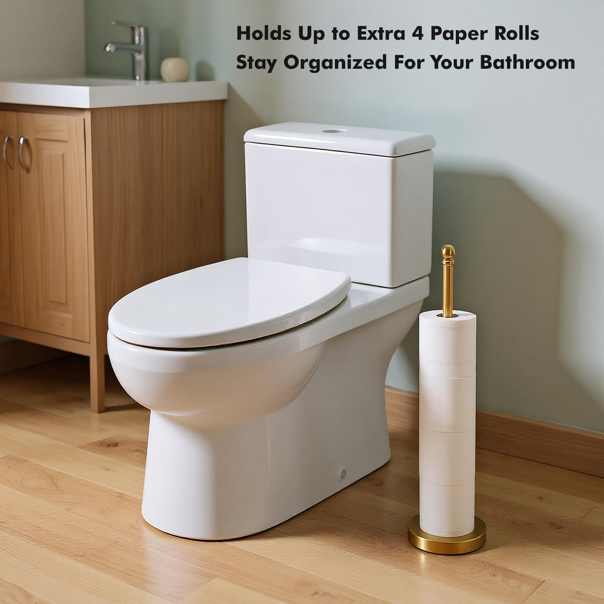 Exilon Brushed Gold Freestanding Toilet Paper Holder – Holds 5 Rolls