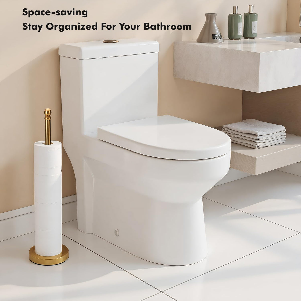 Exilon Brushed Gold Freestanding Toilet Paper Holder – Holds 5 Rolls