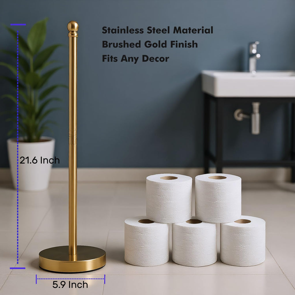Exilon Brushed Gold Freestanding Toilet Paper Holder – Holds 5 Rolls