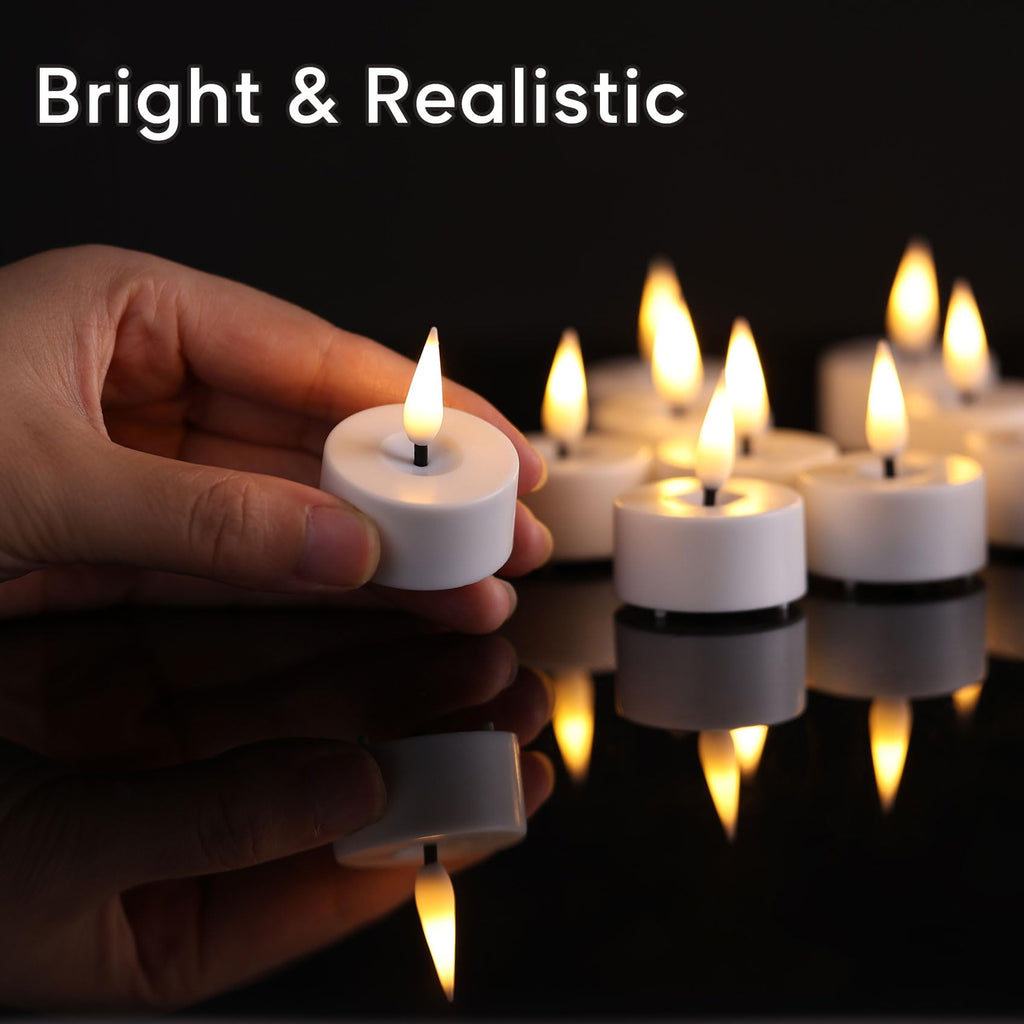 Eywamage White LED Tealights with Remote – 12-Pack Flicker Flameless Candles (Batteries Included)
