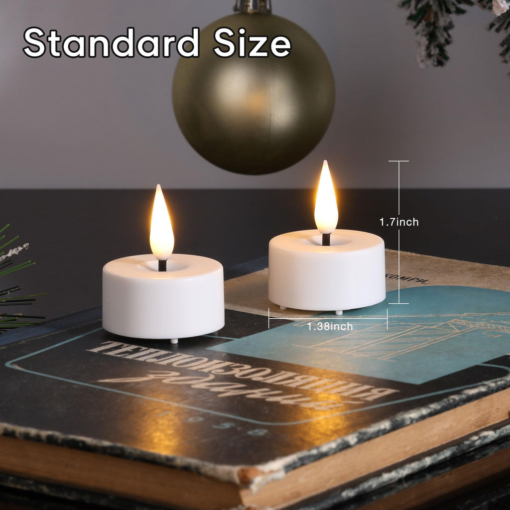 Eywamage White LED Tealights with Remote – 12-Pack Flicker Flameless Candles (Batteries Included)