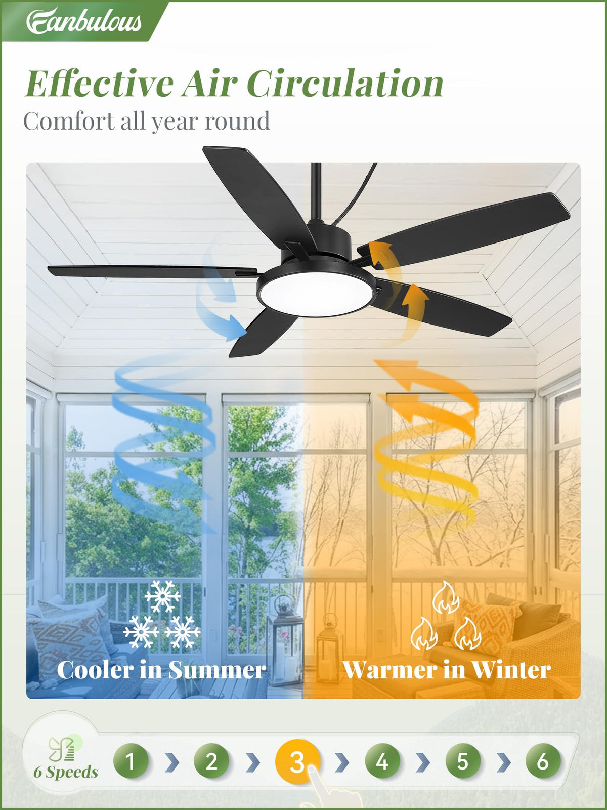 Fanbulous 52'' Outdoor Ceiling Fan with Light & Remote – IP65 Wet Rated, 6-Speed DC, Black