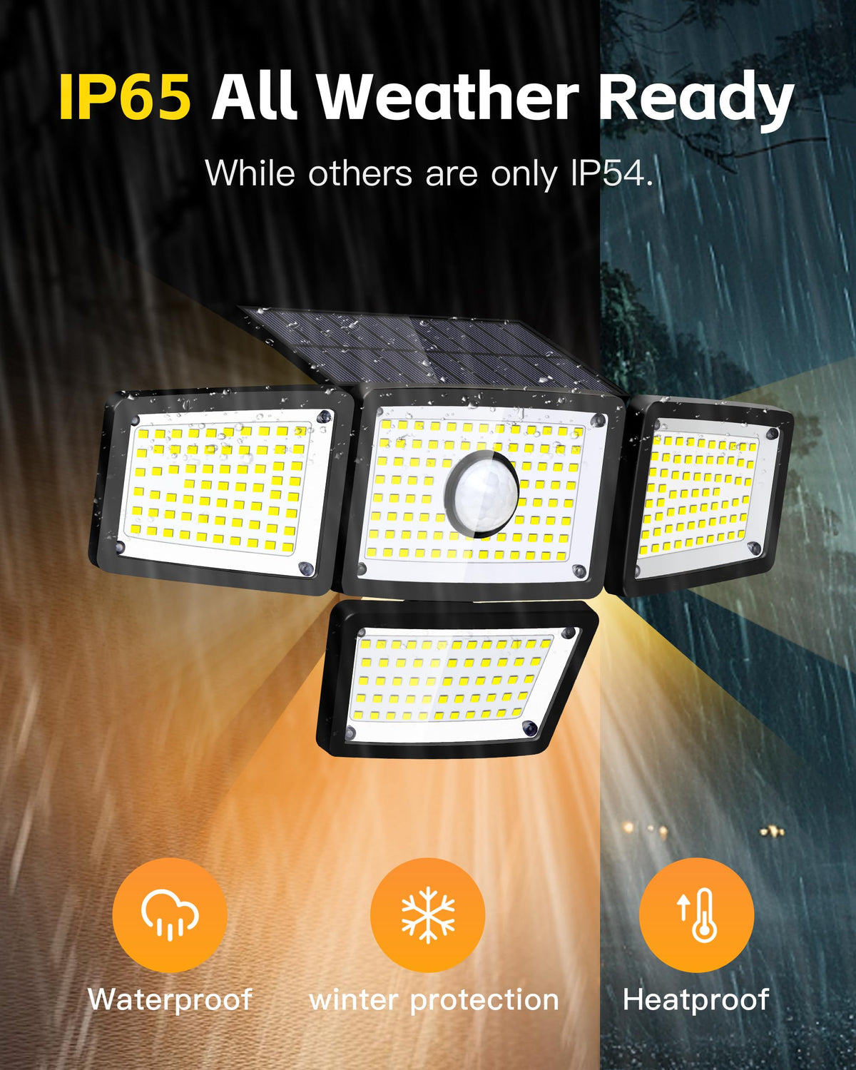 FAXBOX 4-Head Solar Motion Sensor Outdoor Lights, 3000LM, 283 LEDs, 6500K, IP65 Waterproof, 270° Wide Coverage (2-Pack)