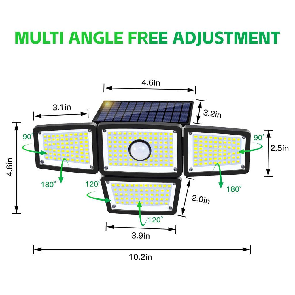 FAXBOX 4-Head Solar Motion Sensor Outdoor Lights, 3000LM, 283 LEDs, 6500K, IP65 Waterproof, 270° Wide Coverage (2-Pack)