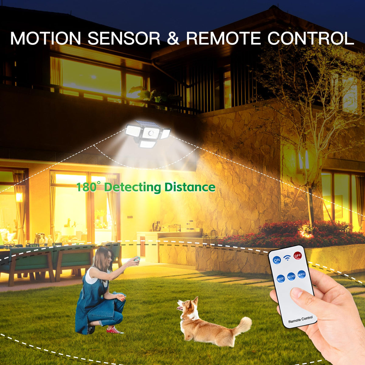 FAXBOX 4-Head Solar Motion Sensor Outdoor Lights, 3000LM, 283 LEDs, 6500K, IP65 Waterproof, 270° Wide Coverage (2-Pack)