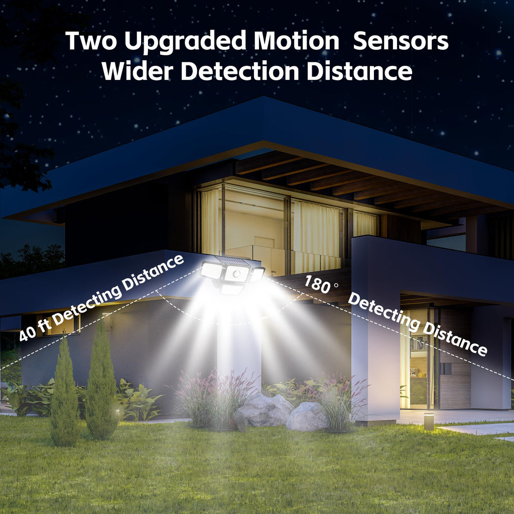 FAXBOX 4-Head Solar Motion Sensor Outdoor Lights, 3000LM, 283 LEDs, 6500K, IP65 Waterproof, 270° Wide Coverage (2-Pack)