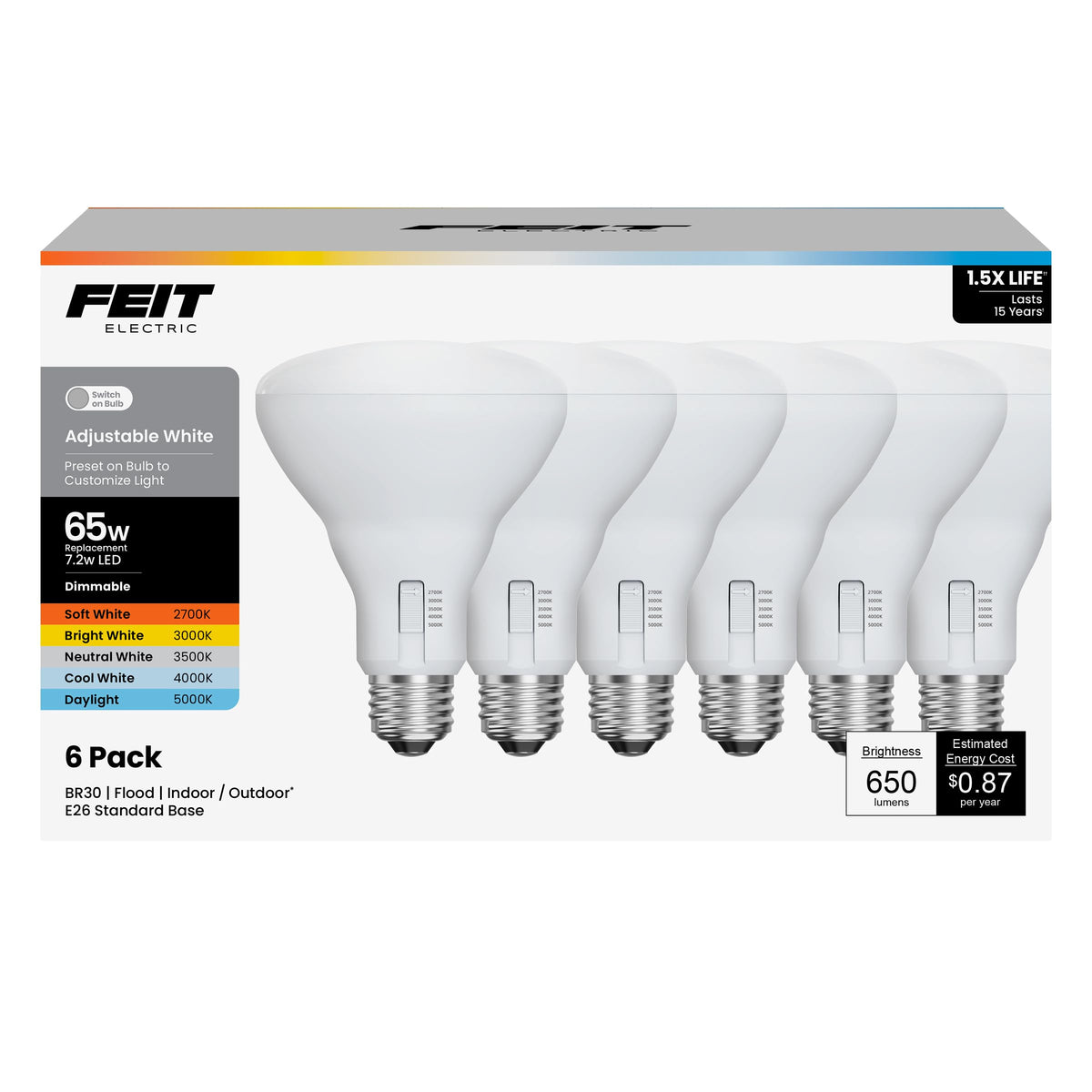 Feit Electric BR30 LED Flood Light Bulb – 65W Equivalent, Dimmable, 5CCT, 650 Lumens