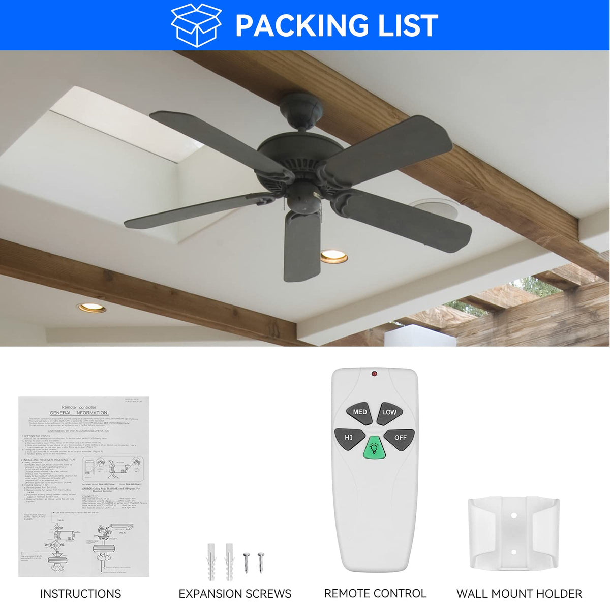 FEKOTS FAN53T Ceiling Fan Remote Replacement | Universal Remote for Harbor Breeze, Hampton Bay, Hunter, Honeywell, Westinghouse