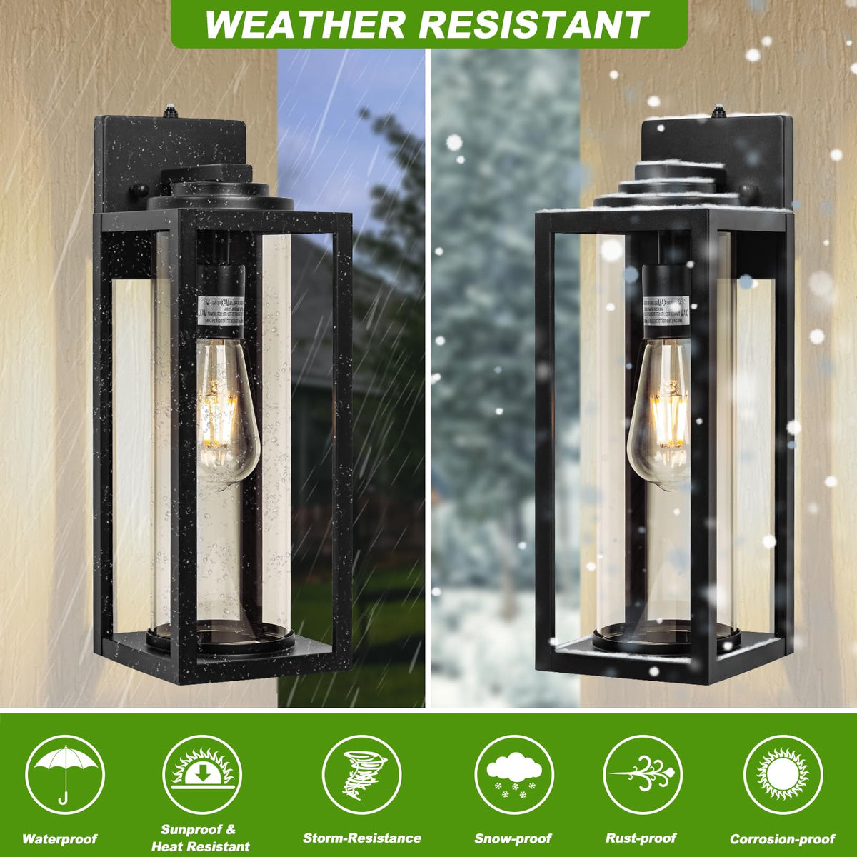 FILIYANO 16-Inch Dusk-to-Dawn Outdoor Wall Light – 2-Pack, Matte Black Porch Sconces