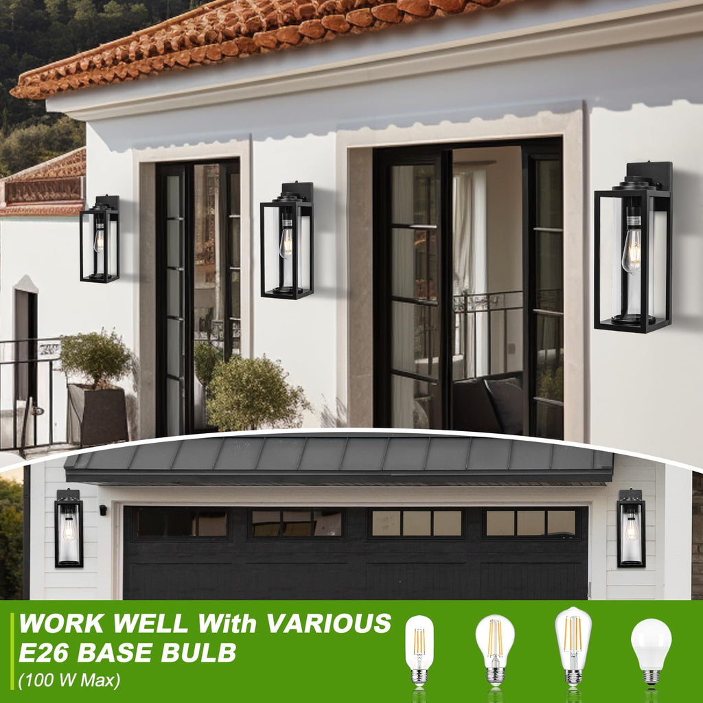 FILIYANO 16-Inch Dusk-to-Dawn Outdoor Wall Light – 2-Pack, Matte Black Porch Sconces