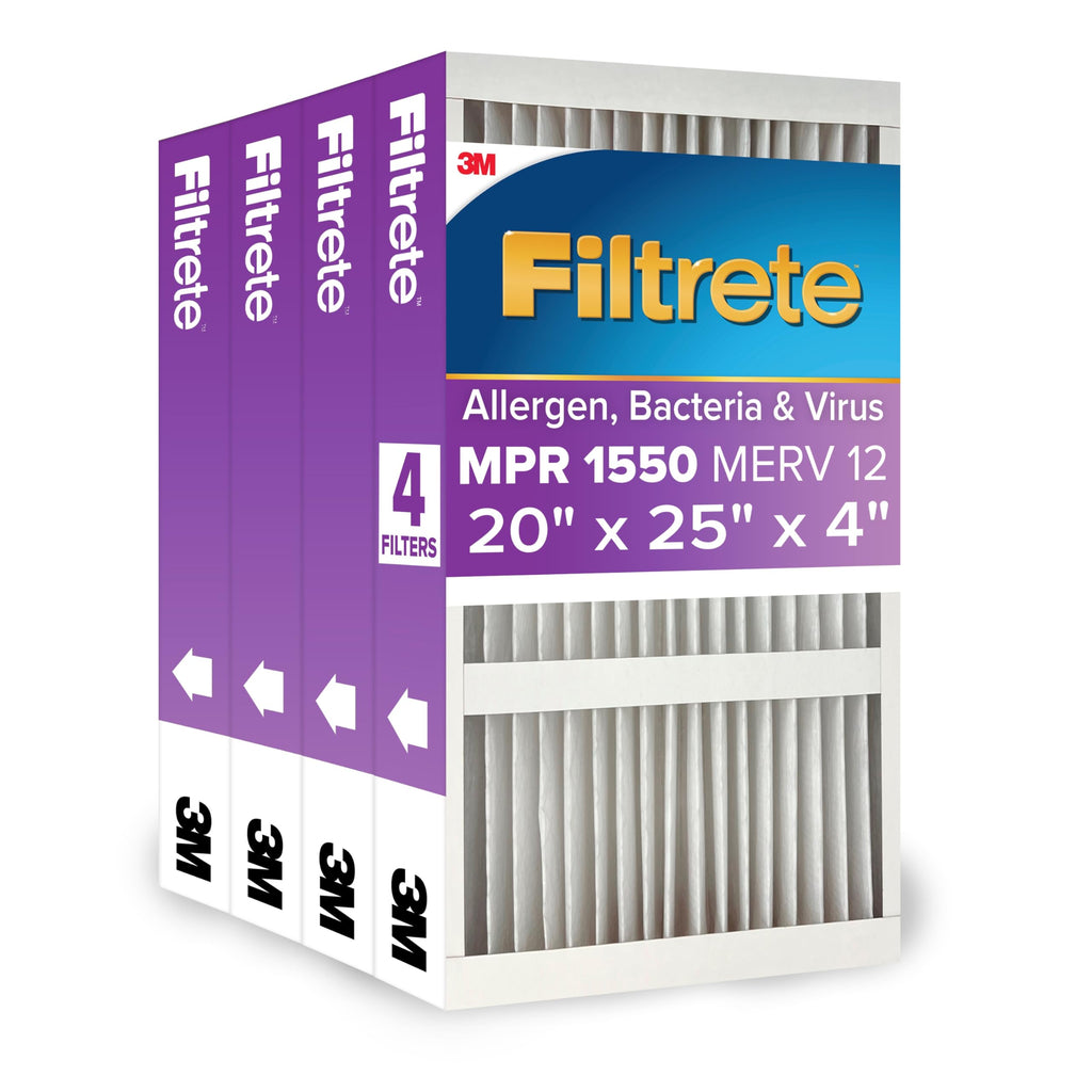 Filtrete 20x25x4 AC Furnace Filter - MPR 1550 / MERV 12 - Fits Honeywell & Aprilaire Space-Gard - 4-Pack