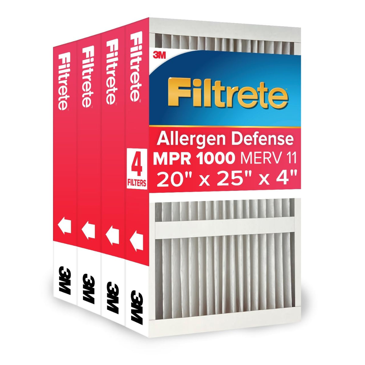 Filtrete 20x25x4 Air Filter MERV 11 | MPR 1000 Micro Allergen Defense 4-Pack | Fits Honeywell & Aprilaire