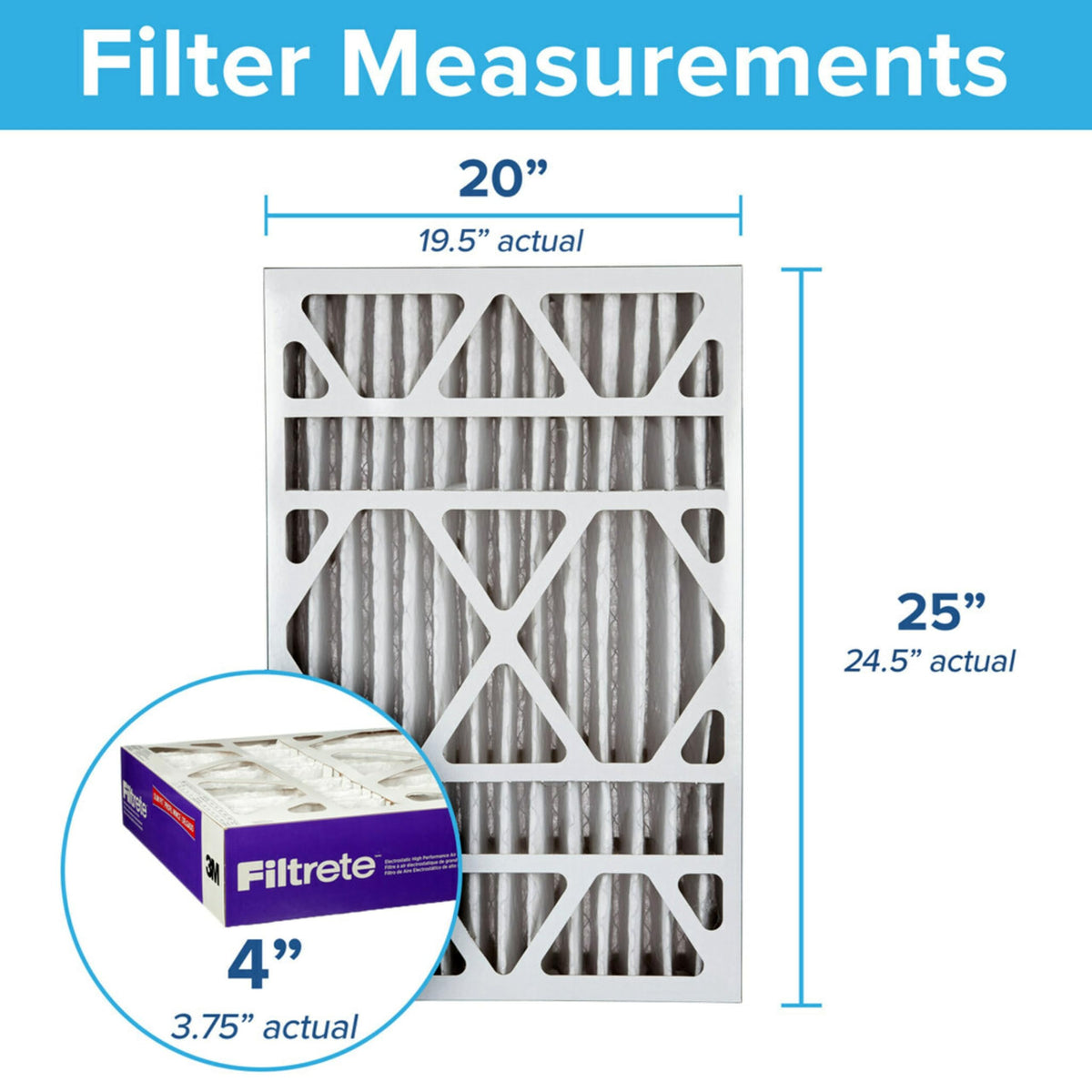 Filtrete 20x25x4 AC Furnace Filter - MPR 1550 / MERV 12 - Fits Honeywell & Aprilaire Space-Gard - 4-Pack