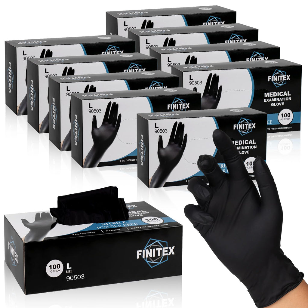 Finitex Black Nitrile Gloves - 6mil, Powder-Free, Latex-Free (Case 1000)