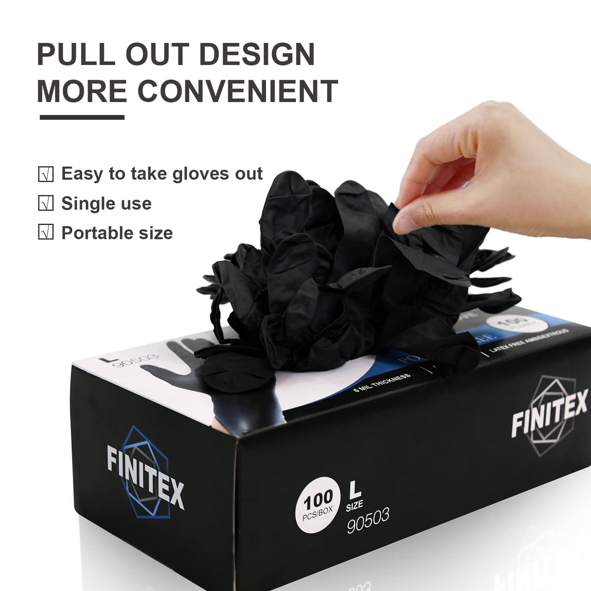 Finitex Black Nitrile Gloves - 6mil, Powder-Free, Latex-Free (Case 1000)