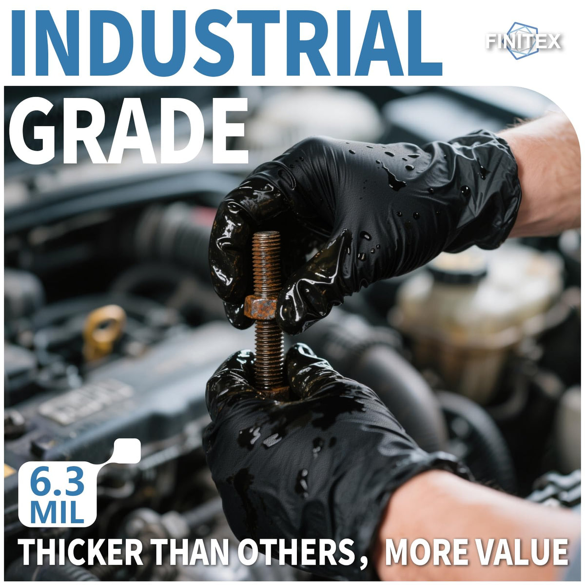 Finitex Black Nitrile Gloves - 6mil, Powder-Free, Latex-Free (Case 1000)